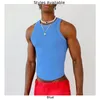 Camisetas para hombres Color sólido o Cuello Top Top Summer Casual Vest Streetwear for Fitness Blue Polyester Material