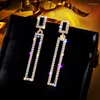 Boucles d'oreilles en peluche de mode noir couleur émail rectangle goutte pour femmes incrustations géométriques en ruine à longue oreille bijoux de fête de mariage