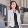 Women's Suits Spring Summer Suit Women Coat 2024 Fashion Korean Three Quarter Sleeve Striped Blazer Jacket Casual Ladies Blazers Tops