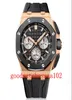 Série classique Nouvelle version Men Watches Bands de sangle en caoutchouc 18K Rose Gold Steel 26420 Noir Cadran 42mm VK Quartz Chronograph Working 4075029