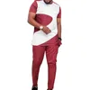 Summer Mens Red Stripe Suit Kort ärmar Set Patchwork Tops med Pant Male Nigerian Fashion Design African Groom Party Outfits 240329