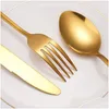 Flatware sets 4 stcs/set gouden sier bestek messenset roestvrij staal servies servies servies vork lepel biefstuk reis drop levering home gar dh8cn