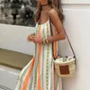 Casual Dresses 2024 Summer Stitching Ruffle Beach Dress Women Sexy Pattern Boho Loose Spaghetti Strap Print Female Vestidos