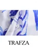 Женские блузки Trafza 2024 Женщина винтажные однобортные цветы с печеночной блузкой топ женщин с длинным рукавом лацка
