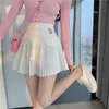 MOUKYUN White Pleated Skirts Sexy Casual Slim College Women High Waist Mini Metal Letter D ALine Clubwear Korean Fashion Style 240402