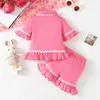 03Y Baby Girls Summer Pajama Set Short Sleeve Lapel Button Down Shirts Tops Ruffle Shorts Toddler Sleepwear Kids Loungewear 240325