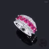 Cluster Rings Wedding Party Jewelry Clear And Red Ruby Cubic Zircon 925 Sterling Silver Women Finger Ring