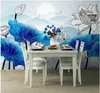 壁紙カスタムPO壁紙壁3 D壁画中国の青インクライン描画ロータスフラワーバードスタイルの風景壁画