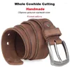 Belts Vintage Genuine Cowhide Leather Mens Unique Texture Real Pin Buckle Belt For Men Jeans Male