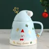 Tasses r2jc 500ml chapeau de Noël tasse de café en céramique avec couvercle cuillère à thé de lait cadeau