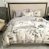 Sängkläder sätter Botanical Leaves Bird Garden 4st Däcke Cover Set Egyptian Cotton 1000TC Classic med 1bed Sheet 2Pillowcases