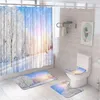 Cortinas de chuveiro Cortina de inverno Conjunto natural da floresta natural queda de neve de neve cedro cedro paisagem flanela banheiro tapete banheiro banheiro tampa de assento