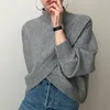 Les pulls pour femmes volont gris pollue pollue hivernale solide lâche mignon couche épais tricot pull-culm femme automne 2024 gouttes coréennes