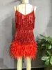 Casual Dresses Fashion Sexy Nightclub Dance Spring And Summer 2024 Women's Solid Color Fringed Sequined Feather Stitching Dres