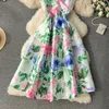 Women Basic Casual Dresses Runway Designer Jacquard Summer Dress Women's Sleeveless Tank O Neck Vacation Floral Print Belt Ball Gown Robe Vestidos 2024