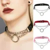 Pendants Fashion Punk Gothic Leather Choker Collier Metal Chain Ajustement Love Heart For Women Cosplay Jewelry Accessoires