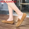 Casual Shoes Summer Men's Loafers Suede Leather Sandals Soft Plat Slip-On Hollow Out Bortable Tassel Driving Footwear Man