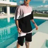 メンズで人気のカジュアルビーチスタイル3Dショートスリーブセット印刷されたTシャツとショーツ