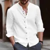 Camisetas masculinas camisa de linho de algodão masculina de masculino solto de linho casual e confortável mass de colar de colar de colar de colar 2445