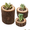 Candle Holders Stump Holder 3Pcs/Set Pillar Rustic Tree Wooden Candlestick Mini Flowerpot Outdoor Garden Succents Drop Delivery Home Dhrwz