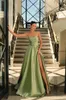 Party Dresses Satin A-line High Slit Prom Gown Strapless Sleeveless Pleat Backless Evening For Women Solid Color Banquet Dress