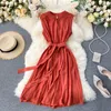 Lässige Kleider Yuoomuoo Frauen Kleid 2024 Sommer passen alle massiv ärmellose Schärpe Verband schwarz Vintage Elegante Dame Vestidos