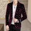 Emprimer de coeur élégant Velvet Blazer Veste Men Spring Slim Fit un bouton Blazers Mâle de fête décontractée Costume Homme 240329