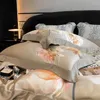 Beddengoed stelt 600TC eucalyptus lyocell vintage bloemen afdrukset chic comfortabel patchwork dekbedoverkap bed blad kussencases 4 stks