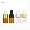 Botellas de almacenamiento botella de aceite esencial vidrio vacío marrón oscuro transparente 1 ml 2 ml 3ml Embalaje cosmético Pequeño gotero de muestra de esencia