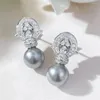 Dangle Ohrringe Vinregem 11mm Gold Perle High Carbon Diamond Edelstein -Ohrstollen 925 Sterling Silber Schmuck für Frauen Großhandel