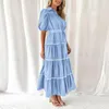 Casual Dresses Women's Button Down Shirt Dress Summer Fashion Short Puffy Sleeve Tiered Ruffle Flowy Long