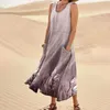 Повседневные платья женская мода с твердым цветом рукавок хлопковое льняное платье элегантное для женщин лето 2024