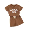 Giyim setleri annenin güneşli erkek bebek yaz kıyafeti mektubu işlemeli kısa kollu tişört üstleri şort seti waffle örgü giysileri