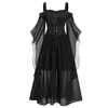 Casual Dresses Halloween Party Witch With Charming Patchwork Bat Sleeves Big Swing Halter Dress Girls Play Costume