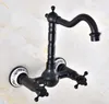 Bathroom Sink Faucets Black Oil Rubbed Bronze Kitchen Faucet Mixer Tap Swivel Spout Wall Mounted Two Handles Mnf851