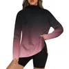 Women's T Shirts Casual Sweatshirt High Neck Side Slit Gradient Print Pullover Long Sleeve Top Women Fashion Blus 2024 Skjorta