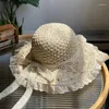 Beretti Cappelli estivi per donne Terlina in pizzo intrecciata a mano Cappello pieghevole Paglie di paglia cavo Sun Chapeu Panama Beach Feminino