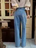 Kadınlar Kot Düzensiz Düğme Yüksek Bel Düz Pantalonlar Mujer Kadın Geniş Gecikme Denim Pantolon Ropa Spring Womens Giyim
