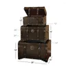 Carpets X 19" Brown Wood Nesting Upholstered Trunk With Vintage Accents And Studs 3-Pieces