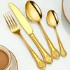 식기 세트 24pcs Indio Silver Gold Cutlery Set 18/10 스테인리스 스틸 창의성 선물 팬 304 드롭