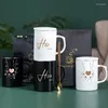 Canecas de alta qualidade banhadas a ouro em preto e branco caneca de cerâmica amantes de xícara de chá de flores de café conjunto de leite de leite de café para presente