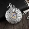 Pocket horloges 2020 mode zilver gegraveerde handwind mechanische zak voor mannen vrouwen vintage steampunk fob skelet mannelijk geschenk l240402