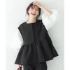 Kamizelki damskie kamizelki bawełniane Japonia Korea 2024 jesienna zima marszczenie krawędź moda moda swobodne splice czarny ciepły płaszcz zużycie