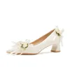 Dress Shoes Elegant Wedding Bridal Luxury Square Heels Bridesmaid Flower White 2024