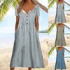 Casual Dresses Striped Print Summer Dress With Pockets Button Short Sleeve Loose Women Boho Beach Party Midi Vestidos