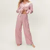 Home Clothing Hirigin Y2K Women Satin Pajamas Set Cute Long Sleeve Button Down Bow Tie Cuff Shirt Wide Leg Pants Two Pieces Sleepwear Outfit