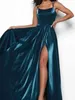 Feestjurken Sapmae O-Neck A-Line Vent Court Train Floor Length Bule Simple Gold Prom Evening Cocktail Formal Dress voor vrouwen in de zomer