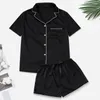 Home Clothing Solid Satin Sleepweer Female Short Sleeve Shorts Pajamas Set Spring Summer Pijamas Suit Loose Green Wear Loungewear