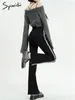 Jeans femminile syiwidii high waist per donne 2024 chic dritta a flare a tutta lunghezza Vintage Split Slim Black Streetwear