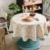 Table Cloth Cotton Linen Tablecloth Pastoral Blue Rose Printed Retro Round Cover For Dining Party Home Decoration